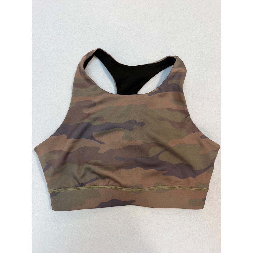 Yelete Active Camo High Neck Racerback Sports Bra Green Brown Small